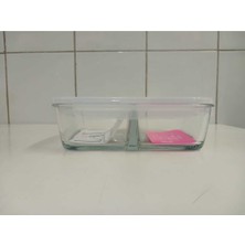 Feyzade Fresco Cam Kilitli Dikdörtgen Saklama Kabı 1 Adet 1700 Cc Beyaz Kapaklı