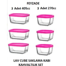 Feyzade Cube Kahvaltılık Saklama Kabı Seti Pembe Kapaklı 3 Adet 405 Cc - 3 Adet 270 Cc