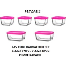 Feyzade Cube Kahvaltılık Saklama Kabı Seti Pembe Kapaklı 2 Adet 405 Cc - 4 Adet 270 Cc