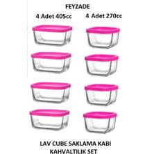 Feyzade Cube Kahvaltılık Saklama Kabı Seti Pembe Kapaklı 4 Adet 405 Cc - 4 Adet 270 Cc
