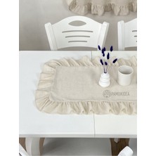PAMUKIDEA 40X100 cm | Yıkanmış Buldan Keten Dokuma Fırfırlı %100 Pamuklu Runner, Sehpa - Masa Üstü Örtüsü