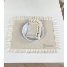 PAMUKIDEA PAMUKİDEA 2 Adet | 35 x 45  cm  Krem Ponponlu - Püsküllü Amerikan Servis, Buldan Keten Dokuma  Pamuklu Peçete