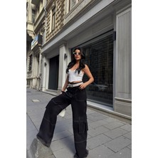 Maggaza Siyah Gabardin  Kargo Pantolon