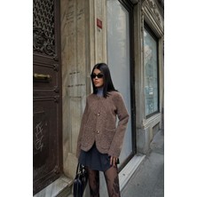 Maggaza Kahverengi Fırçalı Kaşe Crop Ceket