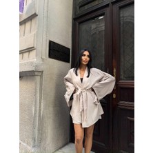 Maggaza Keten Kimono - Şort Takım - Bej