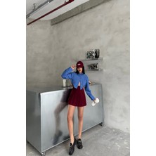 Maggaza Crop Yan Çift Kemer Detaylı Mavi Poplin Gömlek