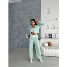 Maggaza Keten Gömlek-Crop-Salaş Pantolon Takım - Mint