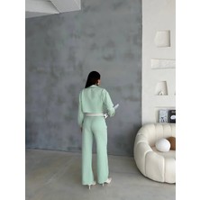 Maggaza Keten Gömlek-Crop-Salaş Pantolon Takım - Mint