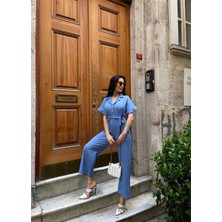 Maggaza Keten Tulum Bel Bağlama Detaylı - Mavi