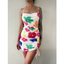 Kadın Sırt Dekolteli Asansör Büzgü Detay Mini Elbise