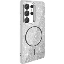 Başkenttekno Samsung Galaxy S25 Ultra Kılıf Magsafe Şarj Özellikli Parlayan Simli Okso Kapak