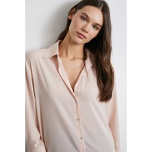 Never More V Yaka Şifon Gömlek Pudra