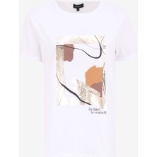 Fabrika Bisiklet Yaka Baskılı Kırık Beyaz Kadın T-Shirt F5SL-TST0177