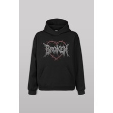 Siyah Sweat Broken Hearts Gothic Y2K Sweet Kapüşonlu Hoodie