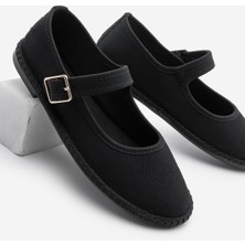 Marjin Kadın Keten Bantlı Babet Mirces Siyah