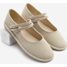 Marjin Kadın Çift Bantlı Tokalı Süet Babet Benus Bej Süet