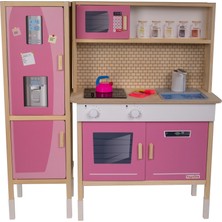 T1039 Ahşap Buzdolaplı Sulu Mutfak - Pembe