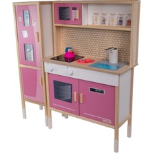 T1039 Ahşap Buzdolaplı Sulu Mutfak - Pembe