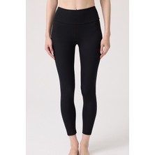 Cottonhill Siyah Yüksek Bel Kadın Spor Tayt Şardonlu Esnek Yapı ile Rahat Kullanım
