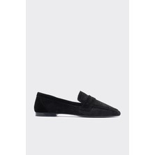 Shoemark Lamme Siyah Süet  Deri Kadın Loafer