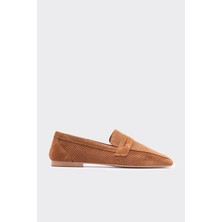 Shoemark Lamme Taba Süet  Deri Kadın Loafer
