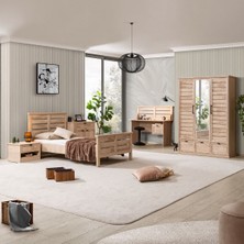 Setay Polo Genç Odası - 3 Kapaklı Dolap, Karyola, Komodin, Çalışma Masası, Şifonyer