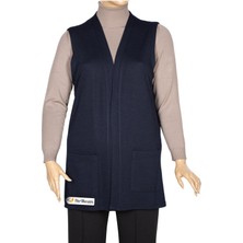 Hermevsim Hesna Kadın Buğra Cepli Düğmesiz Lacivert Yelek