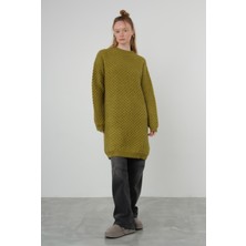 Örümcek Örgülü Kazak Uzun Yağ Yeşili