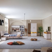 Setay Milano Genç Odası - 3 Kapaklı Aynalı Dolap, Karyola, Komodin, Çalışma Masası, Şifonyer, Kitaplık