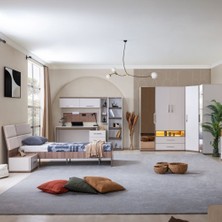 Setay Milano Genç Odası - 5 Kapaklı Aynalı Dolap, Karyola, Komodin, Çalışma Masası, Kitaplık