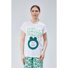 Baks Store Kadın  Yeşil Kurbaga Baskılı Kadın T-Şort Pantolon Takımı