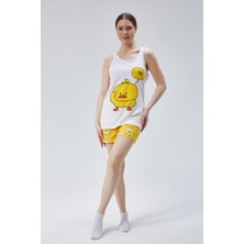 Baks Store Kadın Sarı Civciv Baskılı Kadın Atlet Şorttakımı