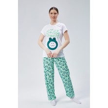 Baks Store Kadın  Yeşil Kurbaga Baskılı Kadın T-Şort Pantolon Takımı