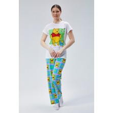 Baks Store Kadın Mint Bal Ayı Baskılı Kadın T-Şort Pantolon Takımı