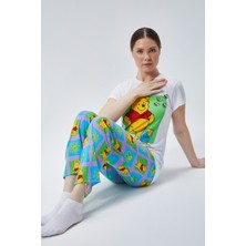 Baks Store Kadın Mint Bal Ayı Baskılı Kadın T-Şort Pantolon Takımı