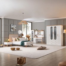 Setay Vita Bohem Genç Odası - 4 Kapaklı Dolap, Karyola, komodin, Çalışma Masası, şifonyer, Kitaplık