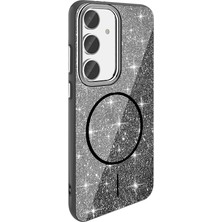 ZORE Galaxy S23 Fe Kılıf Magsafe Şarj Özellikli Parlayan Simli Okso Kapak - Siyah