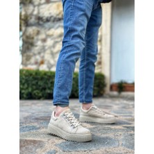 BA0505 Çengel Bağcıklı Krem Renk Yüksek Tabanlı Günlük Ayakkabı