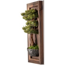 Timber Bonsai Tablaeu - 4 - Masif Ahşap Çerçeveli 3 Boyutlu Yapay Ağaç Tablosu 33X60 cm