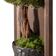 Timber Bonsai Tablaeu - 4 - Masif Ahşap Çerçeveli 3 Boyutlu Yapay Ağaç Tablosu 33X60 cm