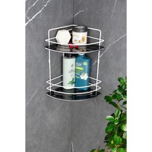 Kristal Raflı Paslanmaz Beyaz Ikili Tel Şampuanlık Yapışkanlı Banyo Köşeliği / Rafı