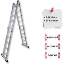 Endokon Platformlu 5,64 Metre - 20 Basamaklı Katlanır Akrobat Merdiven - Büyük Menteşe - Kalın Profil