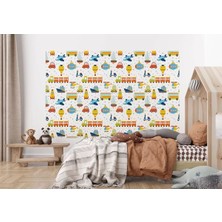 Renkli Taşıtlar Desenli Duvar KAĞIDI-5707