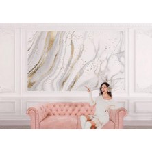 Altın ve Beyaz Soyut Mermer Desenli Duvar KAĞIDI-5538