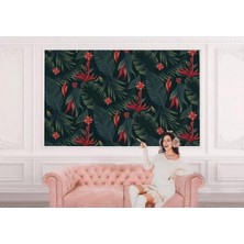 Kırmızı Çiçekli Tropical Ağaç Yaprakları Duvar KAĞIDI-5634