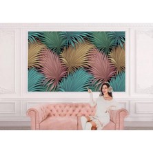 Tropikal Renkli Yaprak Desenli Duvar KAĞIDI-5636