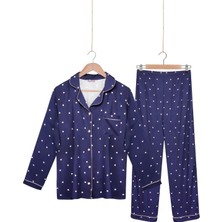 Dominant Dokuma %100 Viskon Düğmeli Uzun Kol Pijama Takım