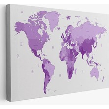 Dünya Haritası Mor Renkli Dekoratif Kanvas Tablo 1044