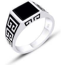 Silvera Telkari Gümüş Oniks Taşlı Erkek Yüzük 925 Ayar ST322