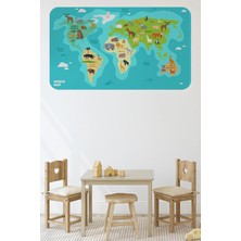 Eğitici Dünya Haritası Dünya Atlası Çocuk ve Bebek Odası Duvar STICKER-60X105-3784